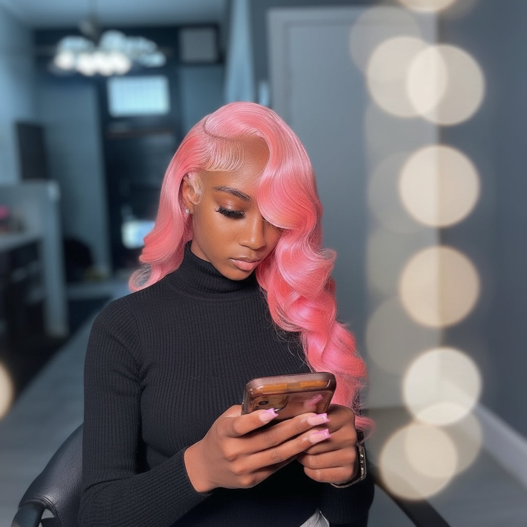 13x6 Highlighter Pink Lace Front Wig: Body Wave Highlighter Pink Lace Frontal Wig!