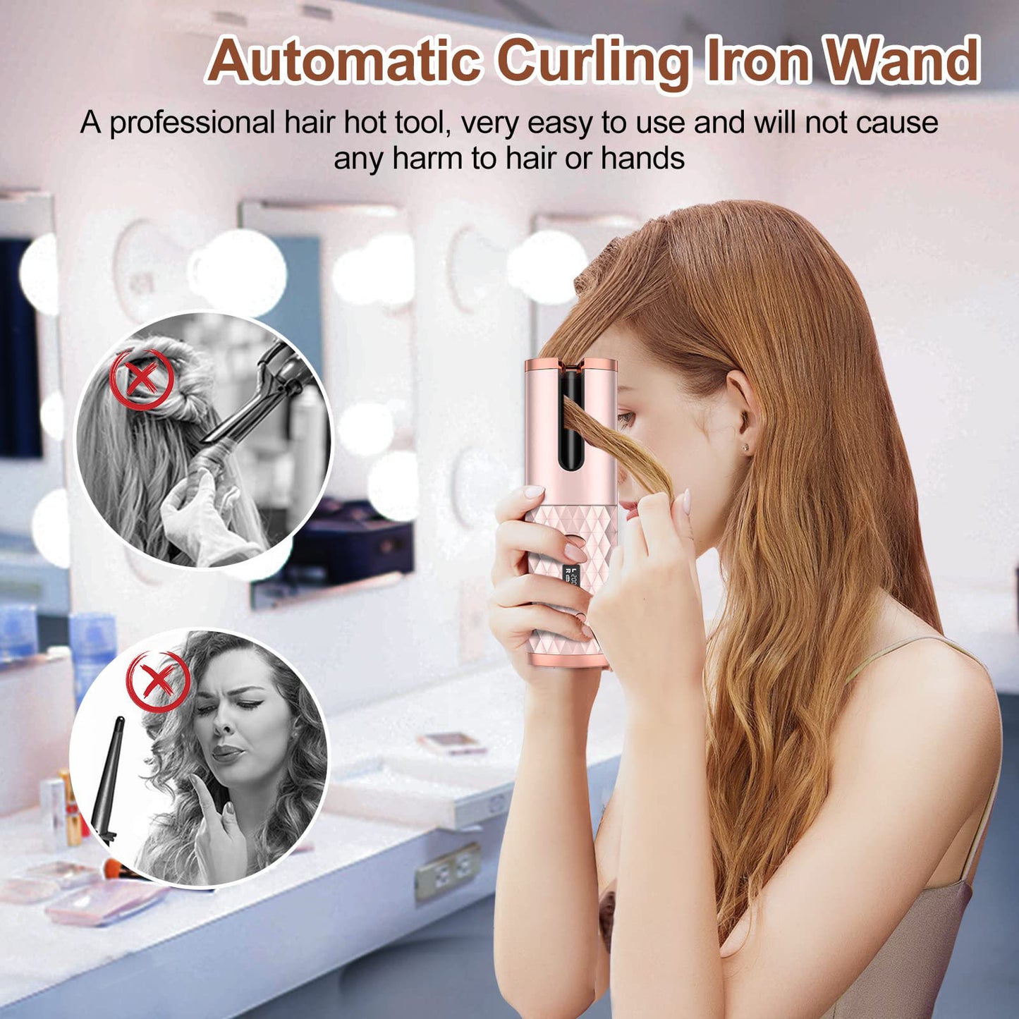 Cordless Automatic Hair Curler with Smart Heatproof Design and Anti-Tangling Technology