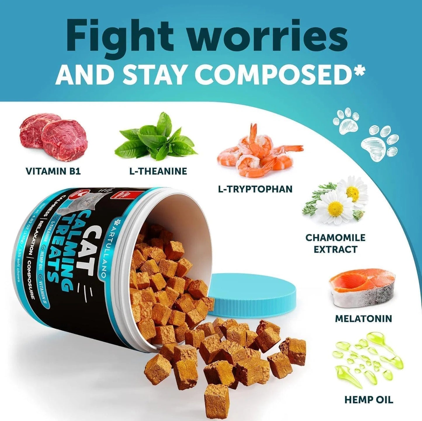 Hemp Cat Calming Treats - Stress & Anxiety Relief for Cats and Kittens with Melatonin