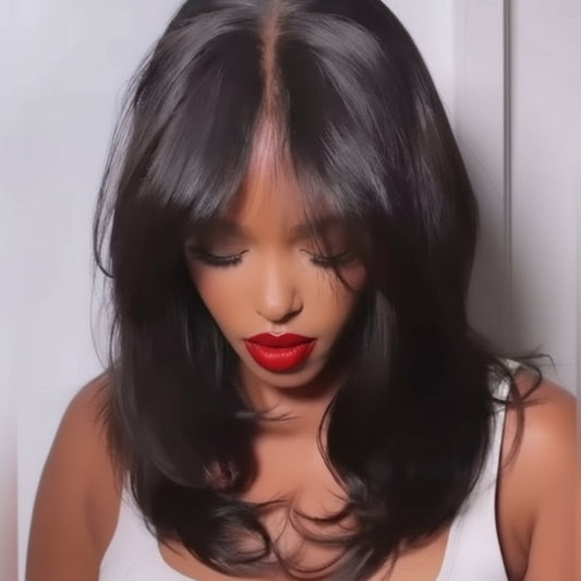 Cali4Luxe Pre-Cut Lace Wavy Layered Wig: Effortless Glam with Curtain Bangs!