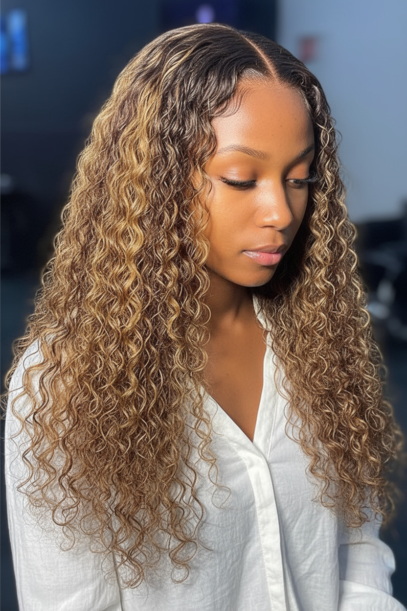 Ombre Curly Highlight Wig: Ready-to-Wear Human Hair Deep Wave with 7x5 Lace Closure!