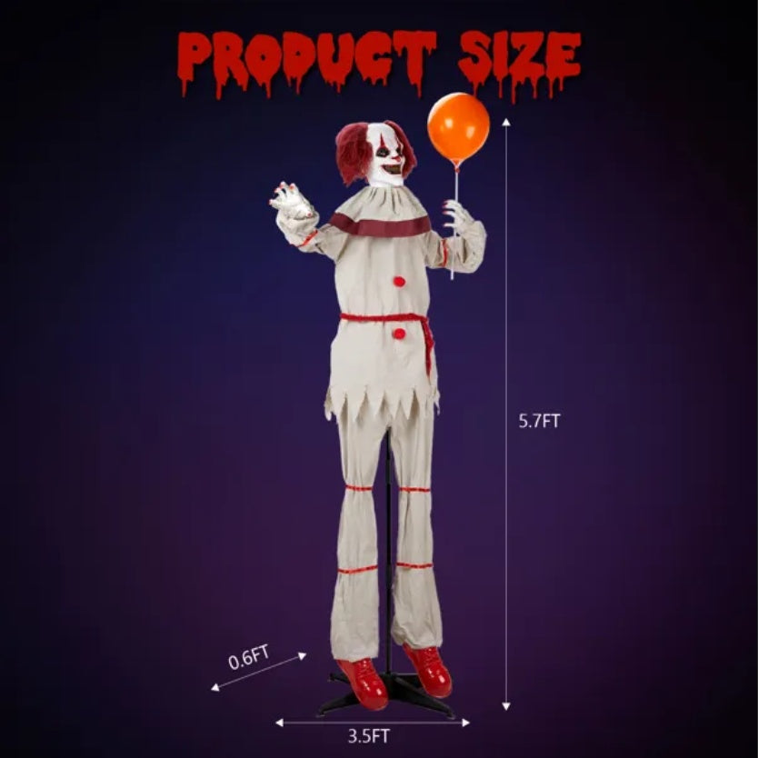 Scary Clown 5.7ft Red Eyes, Voice Control, And Balloon, Halloween Standing Decoration Outdoor