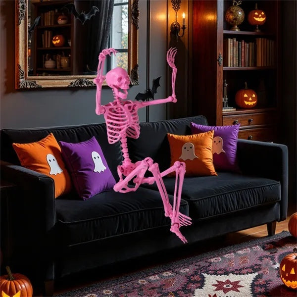 Halloween Pink Skeleton Decor - No Assembly Needed, Integrated Hanging Rope, Playful-Spooky Vibe For Parties Yards