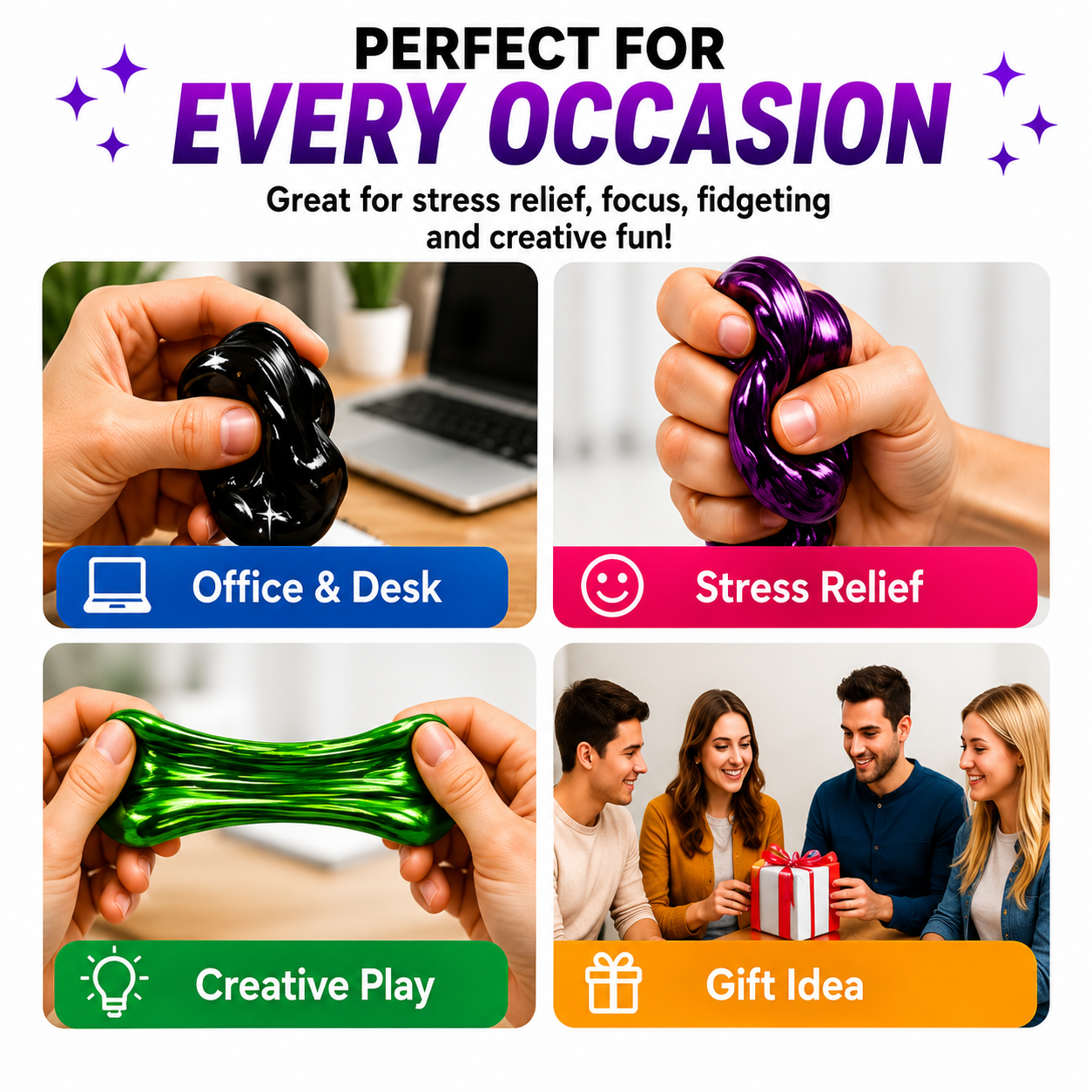 Magnetic Slime Fidget Toy – Stretchable Magnetic Putty Slime for Stress Relief, Sensory Play & Creative Fun, Non-Toxic Reusable Metallic Slime, 6 Colors, Ages 8+
