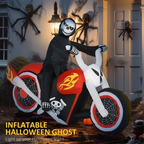 Halloween Inflatable Ghost Biker Decoration, 70.75x47.25 inch, LED Lights, Indoor/Outdoor