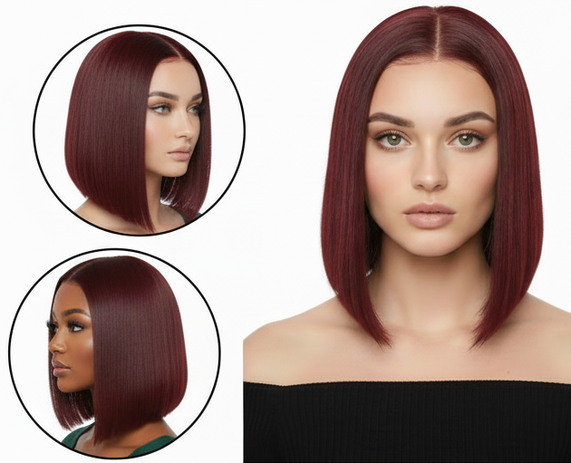 Cali4Luxe Glueless Straight Bob Wig | 99J Burgundy HD Lace