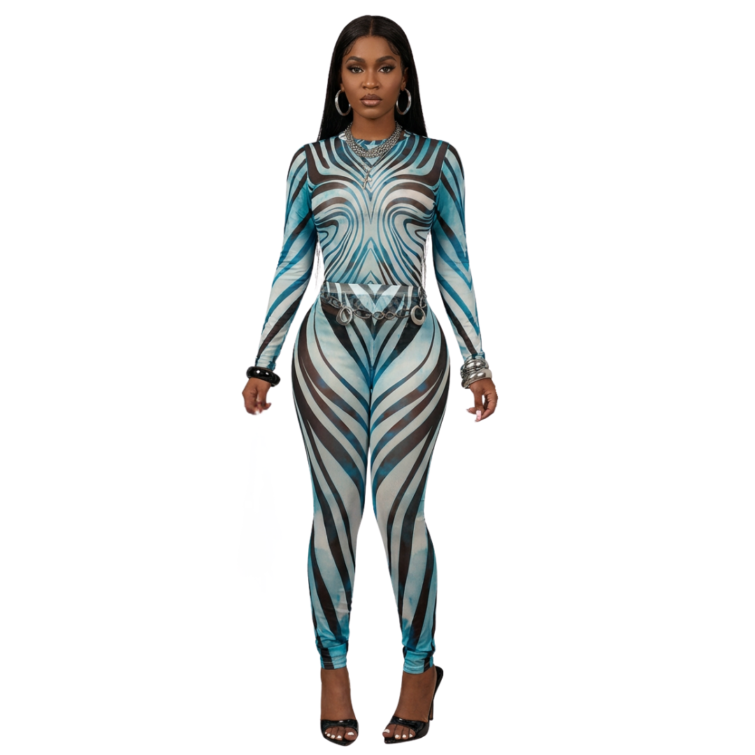 Cali4Luxe Mesh 2 Piece Outfit for Women – Sheer Long Sleeve Top & Bodycon Leggings Set, Sexy Clubwear Festival Matching Set