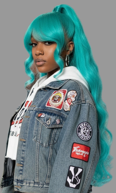 13x6 Teal Ocean Blue Lace Front Wig: Body Wave 613 Blonde Lace Frontal Wig in Mint Green!
