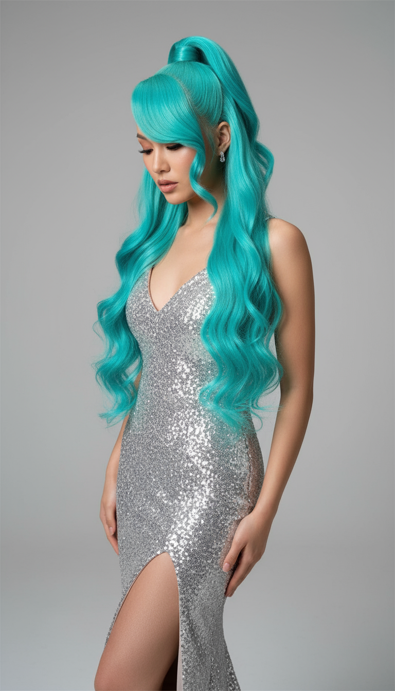 13x6 Teal Ocean Blue Lace Front Wig: Body Wave 613 Blonde Lace Frontal Wig in Mint Green!