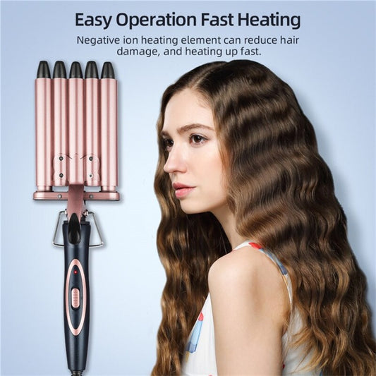 Instant Wave 5-Tube Ceramic Hair Curler, 16mm Barrel, Rose Gold