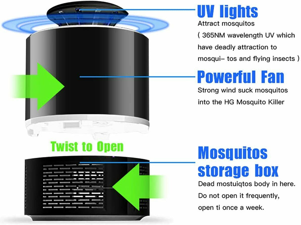 Electric UV Mosquito Killer Lamp – USB Indoor Outdoor Bug Zapper Trap with Cyclone Suction, Quiet Fly & Insect Catcher for Home, Bedroom, Patio & Office