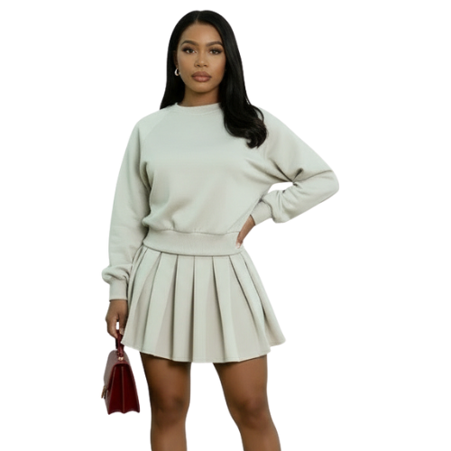 Sporty Chic: Women's Full Sleeve Sweatshirt & Pleated Skirt Set | 2025 Spring Active Street Style Tracksuit