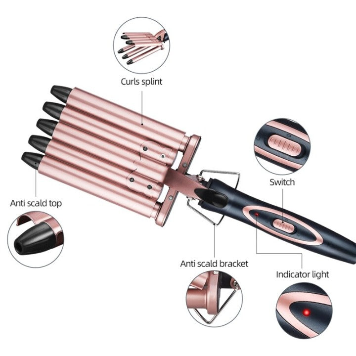 Instant Wave 5-Tube Ceramic Hair Curler, 16mm Barrel, Rose Gold