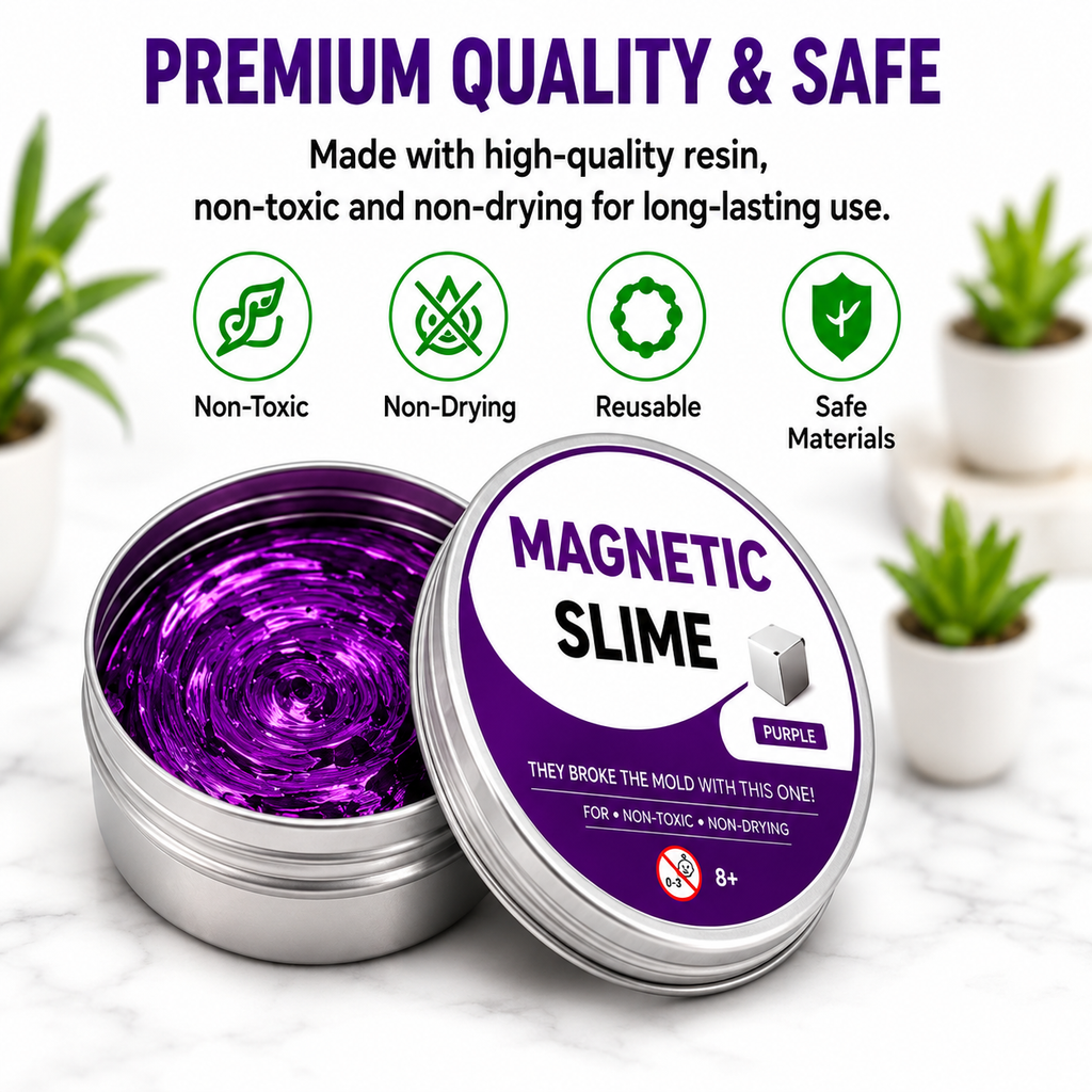 Magnetic Slime Fidget Toy – Stretchable Magnetic Putty Slime for Stress Relief, Sensory Play & Creative Fun, Non-Toxic Reusable Metallic Slime, 6 Colors, Ages 8+