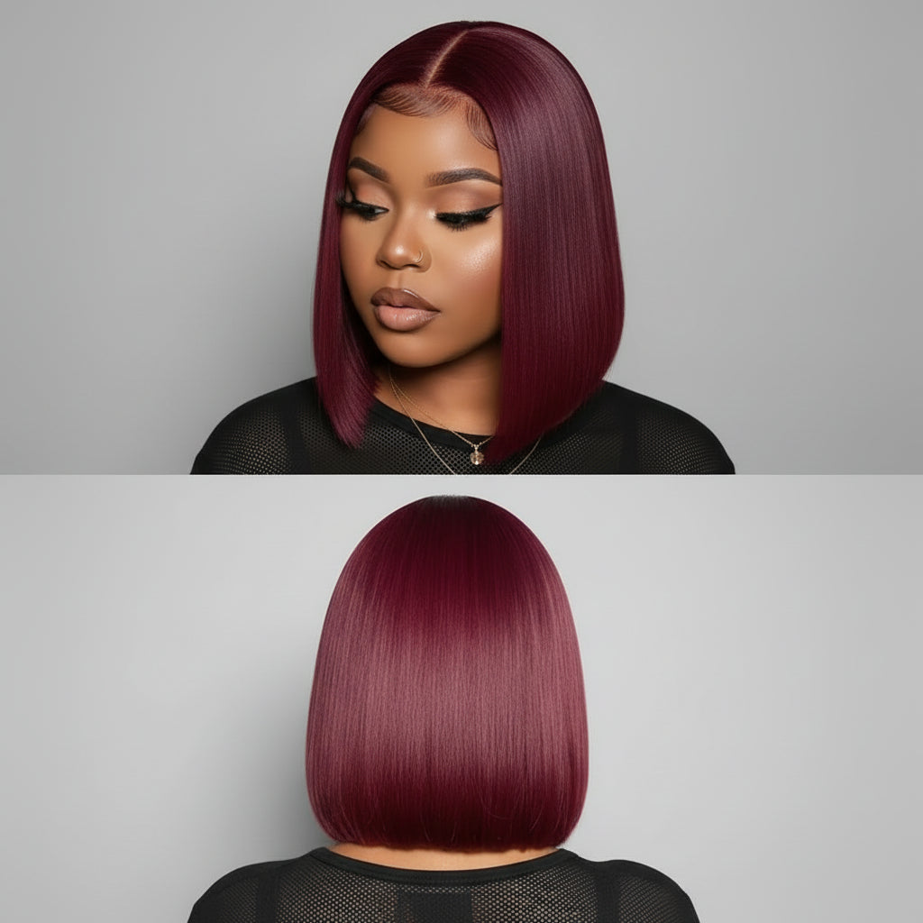 Cali4Luxe Glueless Straight Bob Wig | 99J Burgundy HD Lace