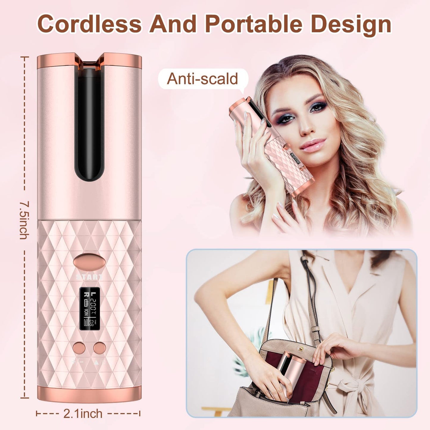 Cordless Automatic Hair Curler with Smart Heatproof Design and Anti-Tangling Technology