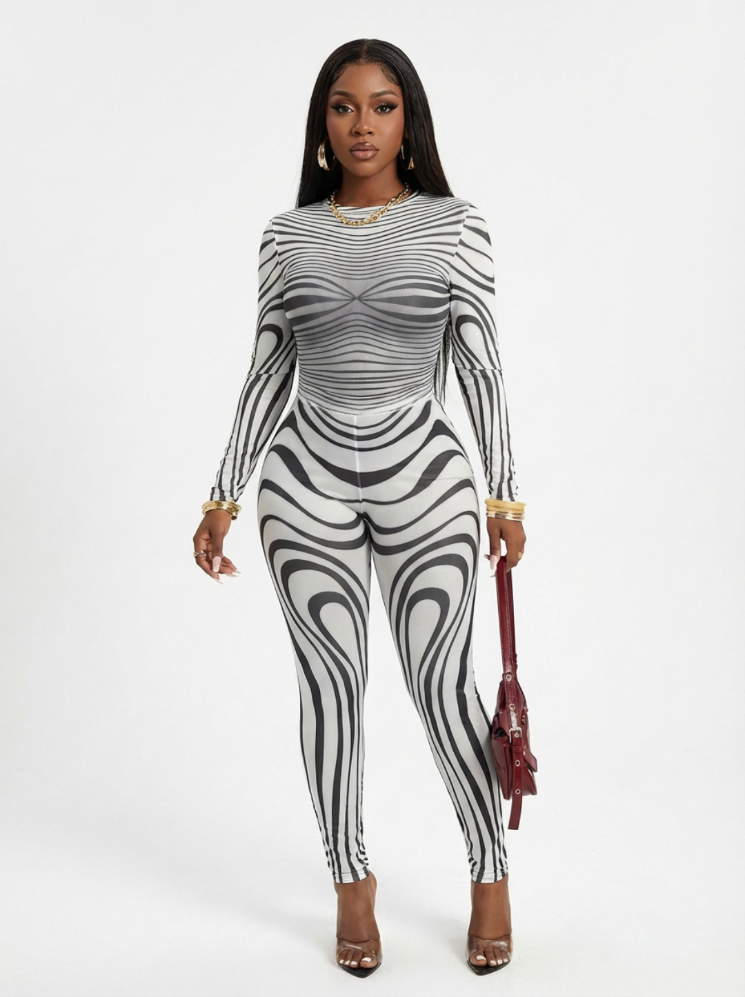 Cali4Luxe Mesh 2 Piece Outfit for Women – Sheer Long Sleeve Top & Bodycon Leggings Set, Sexy Clubwear Festival Matching Set