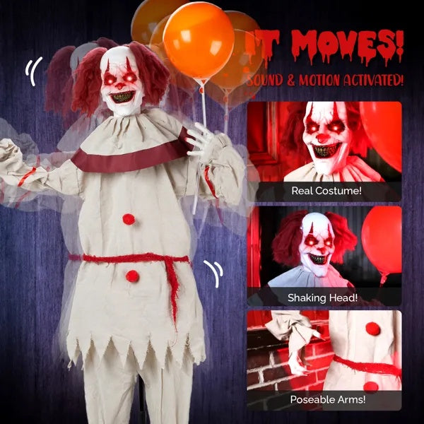 Scary Clown 5.7ft Red Eyes, Voice Control, And Balloon, Halloween Standing Decoration Outdoor