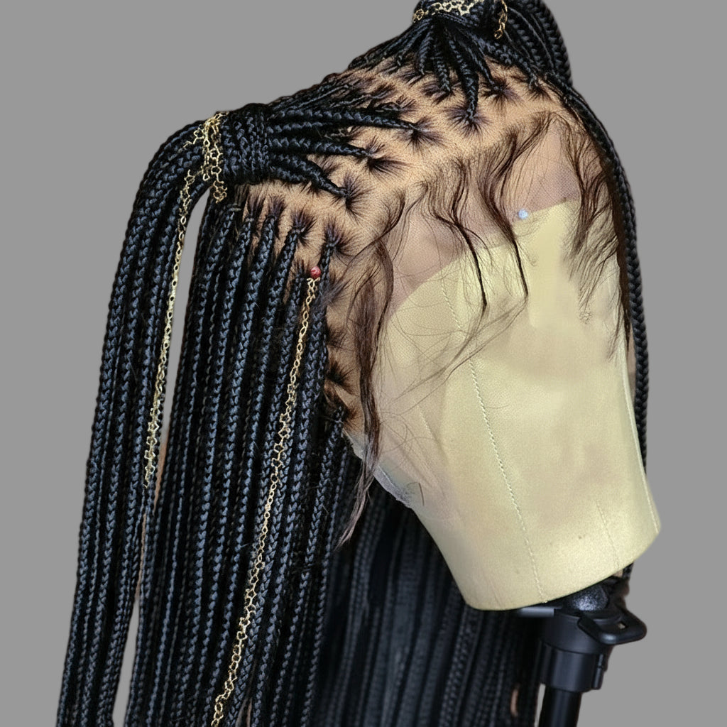 36Inch Synthetic Long Box Braided Wig Full Lace Straight Cornrow Braiding Wig Burgundy Knotless Cornrow Braid Wig With Baby Hair