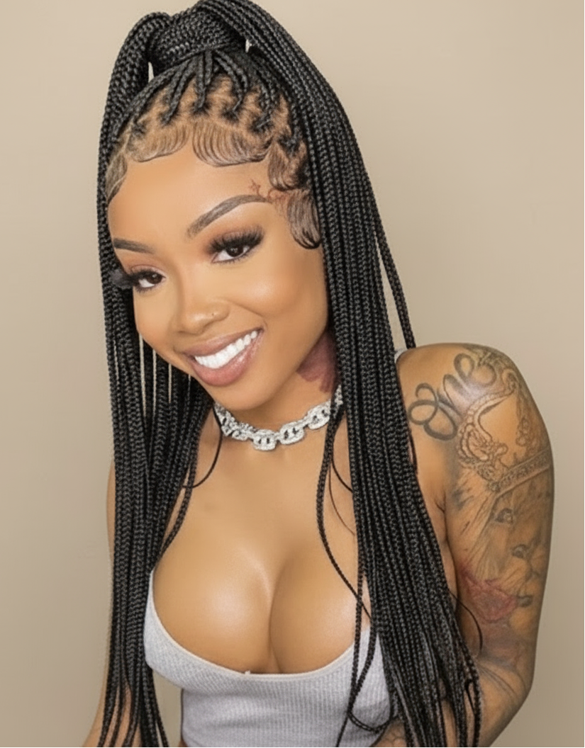 36Inch Synthetic Long Box Braided Wig Full Lace Straight Cornrow Braiding Wig Burgundy Knotless Cornrow Braid Wig With Baby Hair