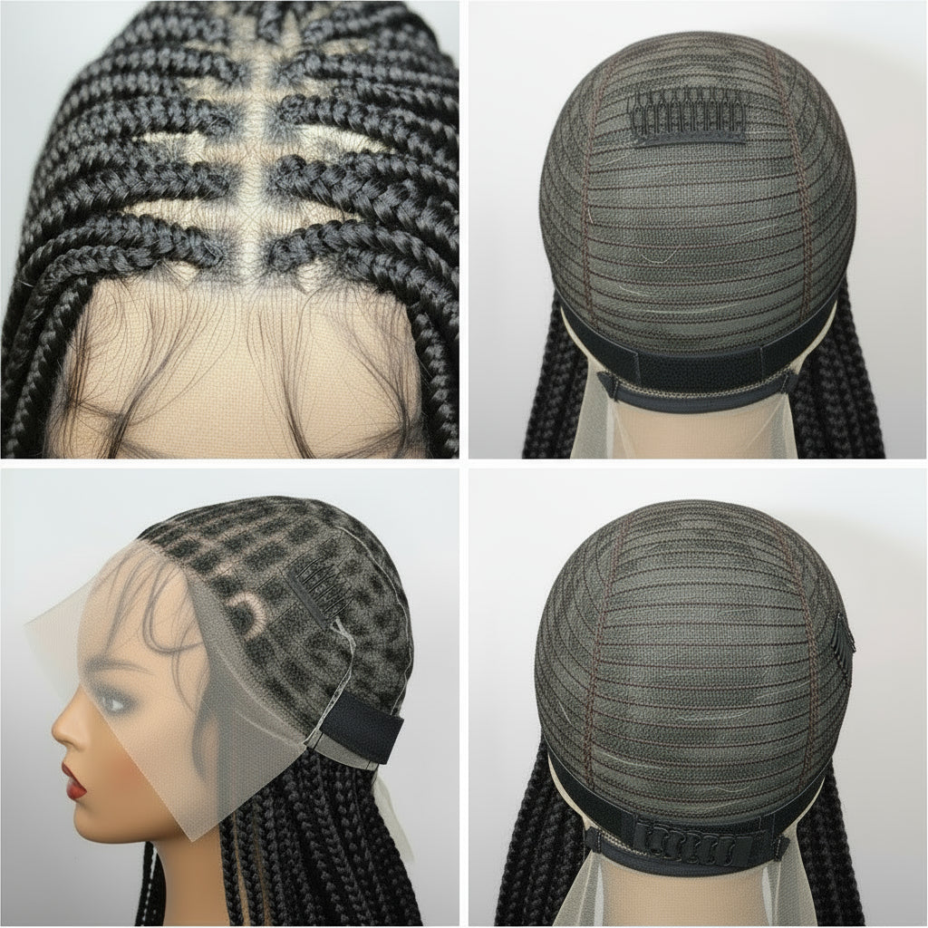 36Inch Synthetic Long Box Braided Wig Full Lace Straight Cornrow Braiding Wig Burgundy Knotless Cornrow Braid Wig With Baby Hair