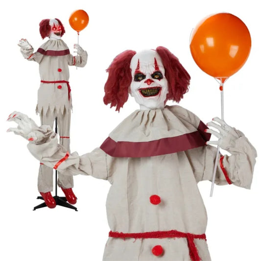 Scary Clown 5.7ft Red Eyes, Voice Control, And Balloon, Halloween Standing Decoration Outdoor