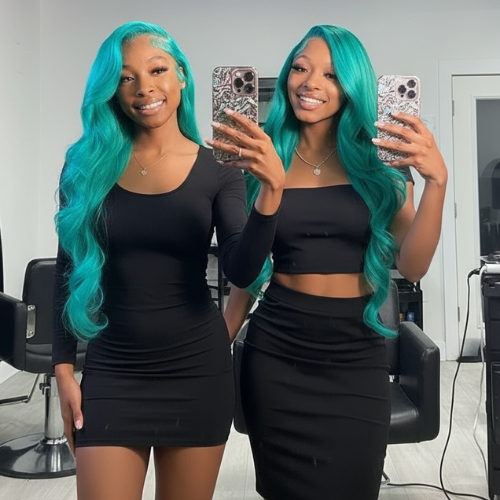 13x6 Teal Ocean Blue Lace Front Wig: Body Wave 613 Blonde Lace Frontal Wig in Mint Green!