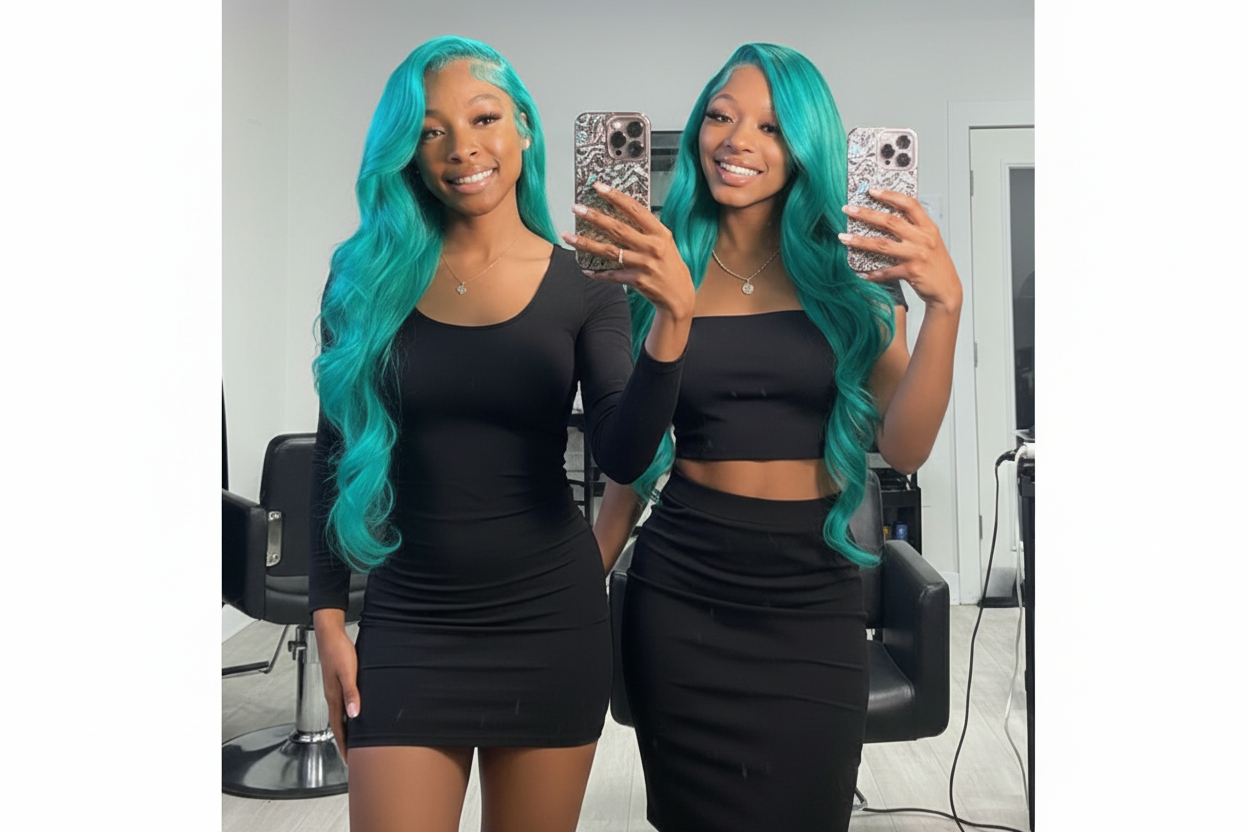 13x6 Teal Ocean Blue Lace Front Wig: Body Wave 613 Blonde Lace Frontal Wig in Mint Green!