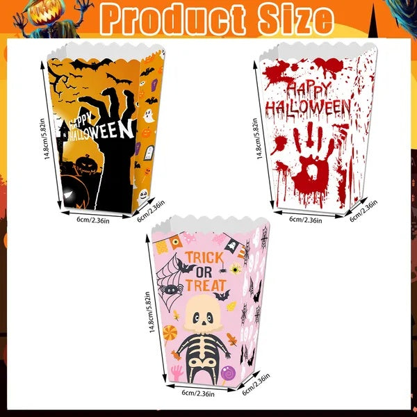 12Pcs Halloween Popcorn Box 3 Designs Spooky Halloween Trick Or Treat Boxes Bloody Theme Party Favor Snack Boxes Candy Cookie Container Paper Boxes For Halloween Holiday Party Supply