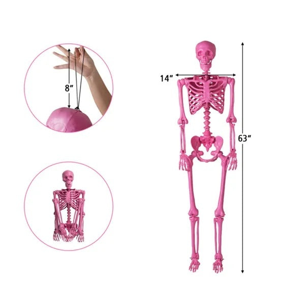 Halloween Pink Skeleton Decor - No Assembly Needed, Integrated Hanging Rope, Playful-Spooky Vibe For Parties Yards