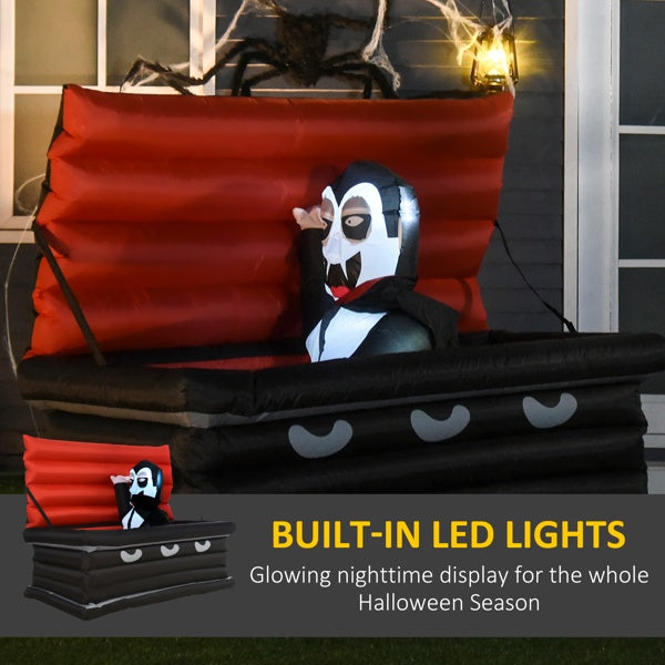 Halloween Inflatable Vampire Coffin Decoration, 70.75 x 31.5 inches, LED Lights, IndoorOutdoor, Black and Red