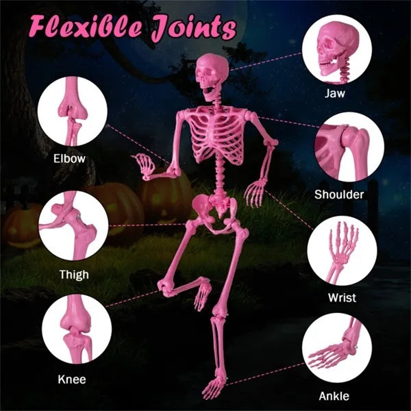 Halloween Pink Skeleton Decor - No Assembly Needed, Integrated Hanging Rope, Playful-Spooky Vibe For Parties Yards