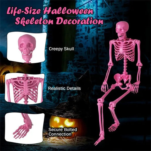 Halloween Pink Skeleton Decor - No Assembly Needed, Integrated Hanging Rope, Playful-Spooky Vibe For Parties Yards