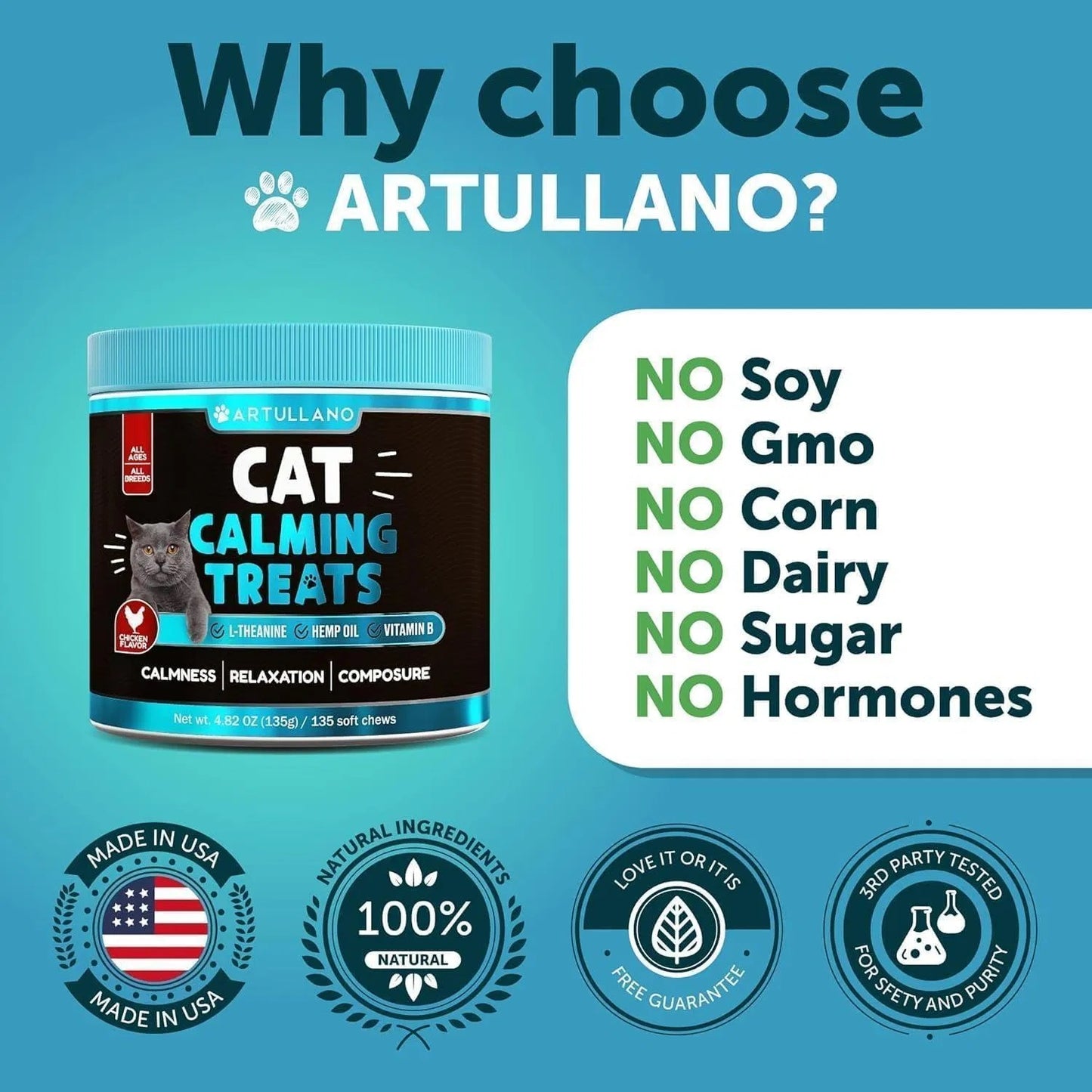 Hemp Cat Calming Treats - Stress & Anxiety Relief for Cats and Kittens with Melatonin