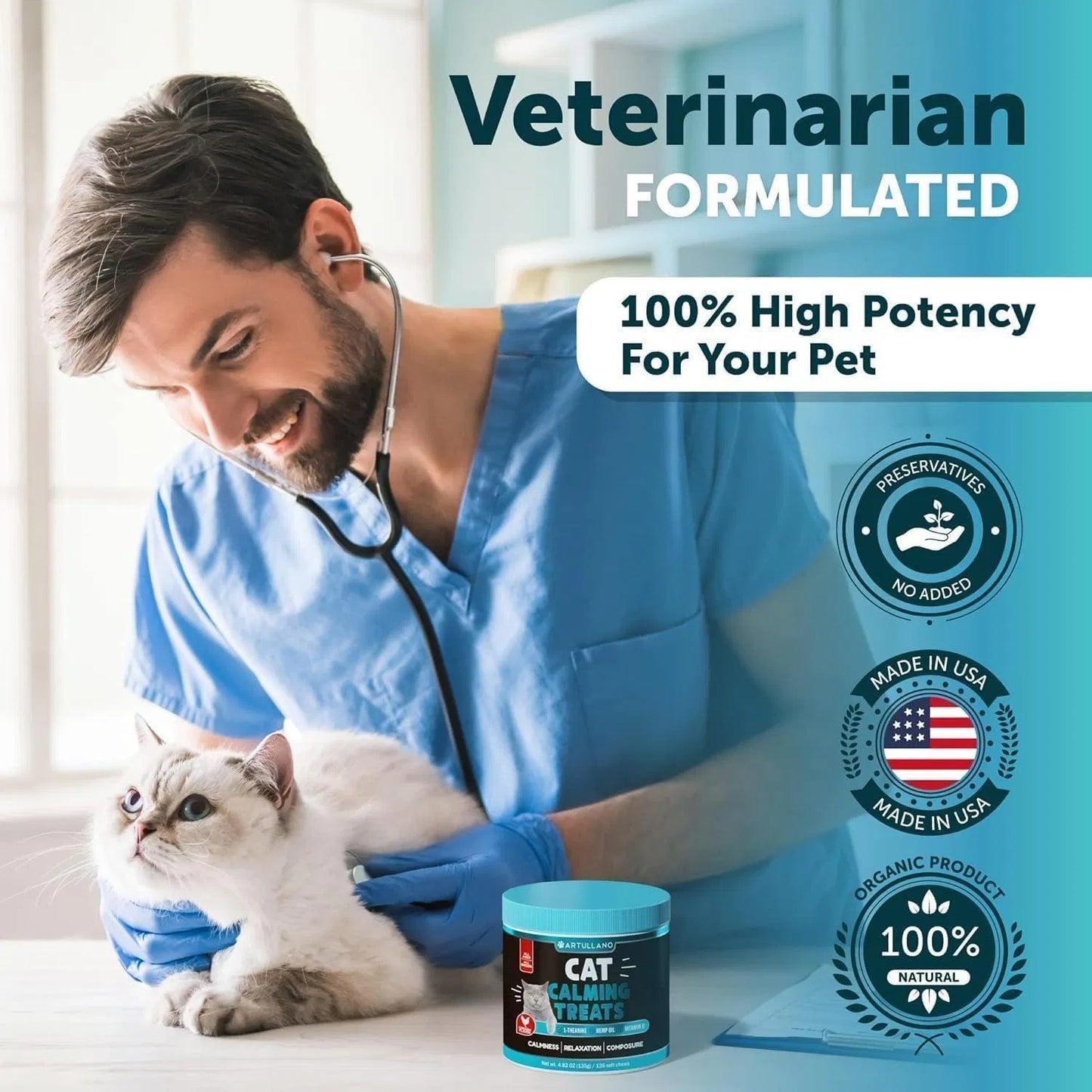 Hemp Cat Calming Treats - Stress & Anxiety Relief for Cats and Kittens with Melatonin