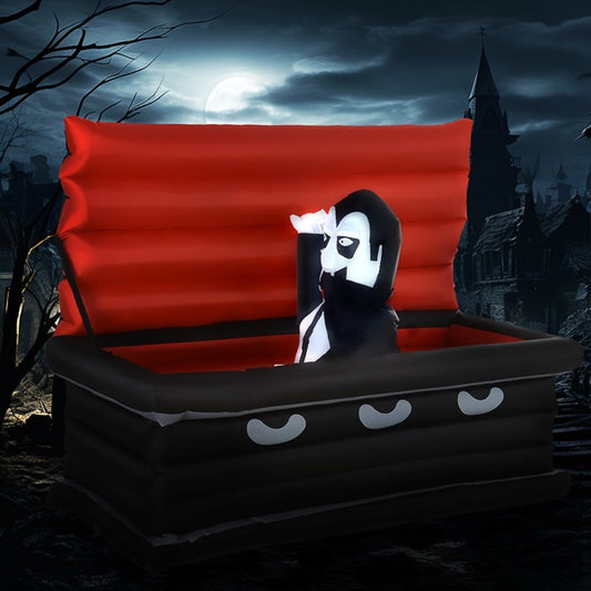 Halloween Inflatable Vampire Coffin Decoration, 70.75 x 31.5 inches, LED Lights, IndoorOutdoor, Black and Red