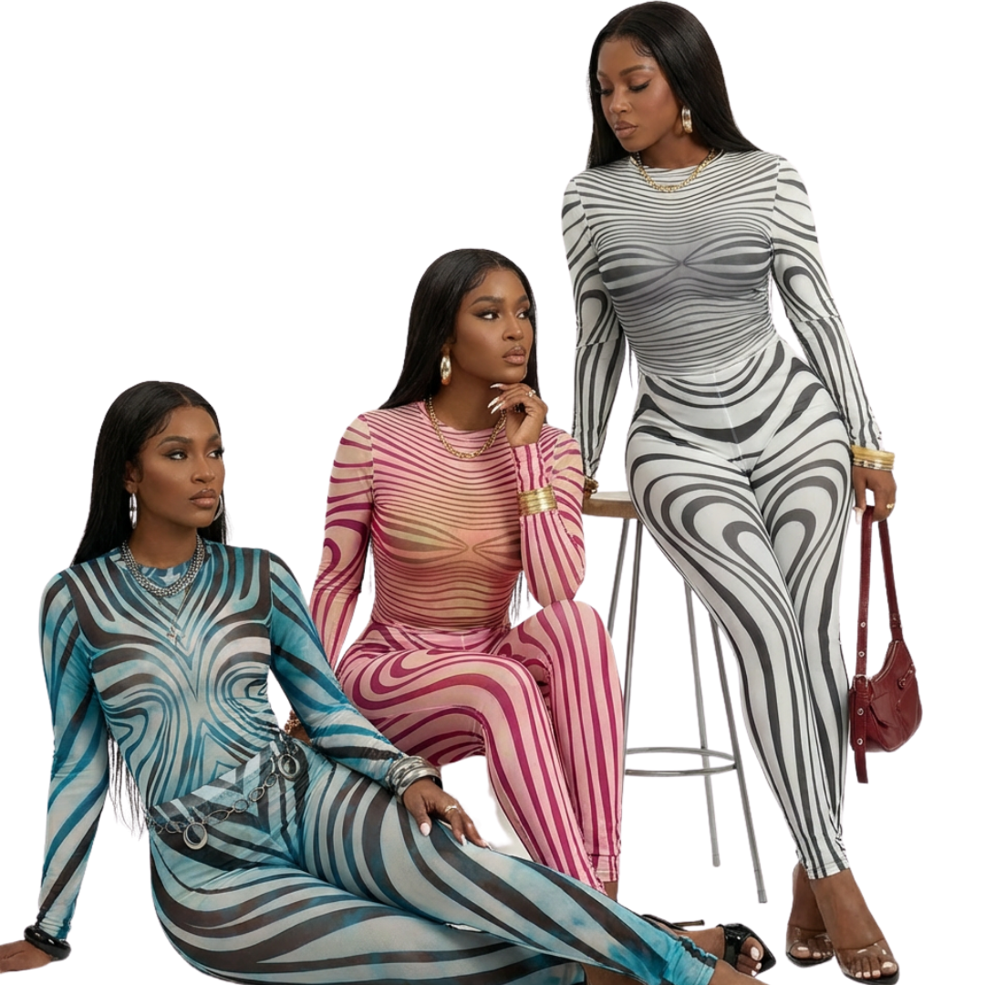 Cali4Luxe Mesh 2 Piece Outfit for Women – Sheer Long Sleeve Top & Bodycon Leggings Set, Sexy Clubwear Festival Matching Set