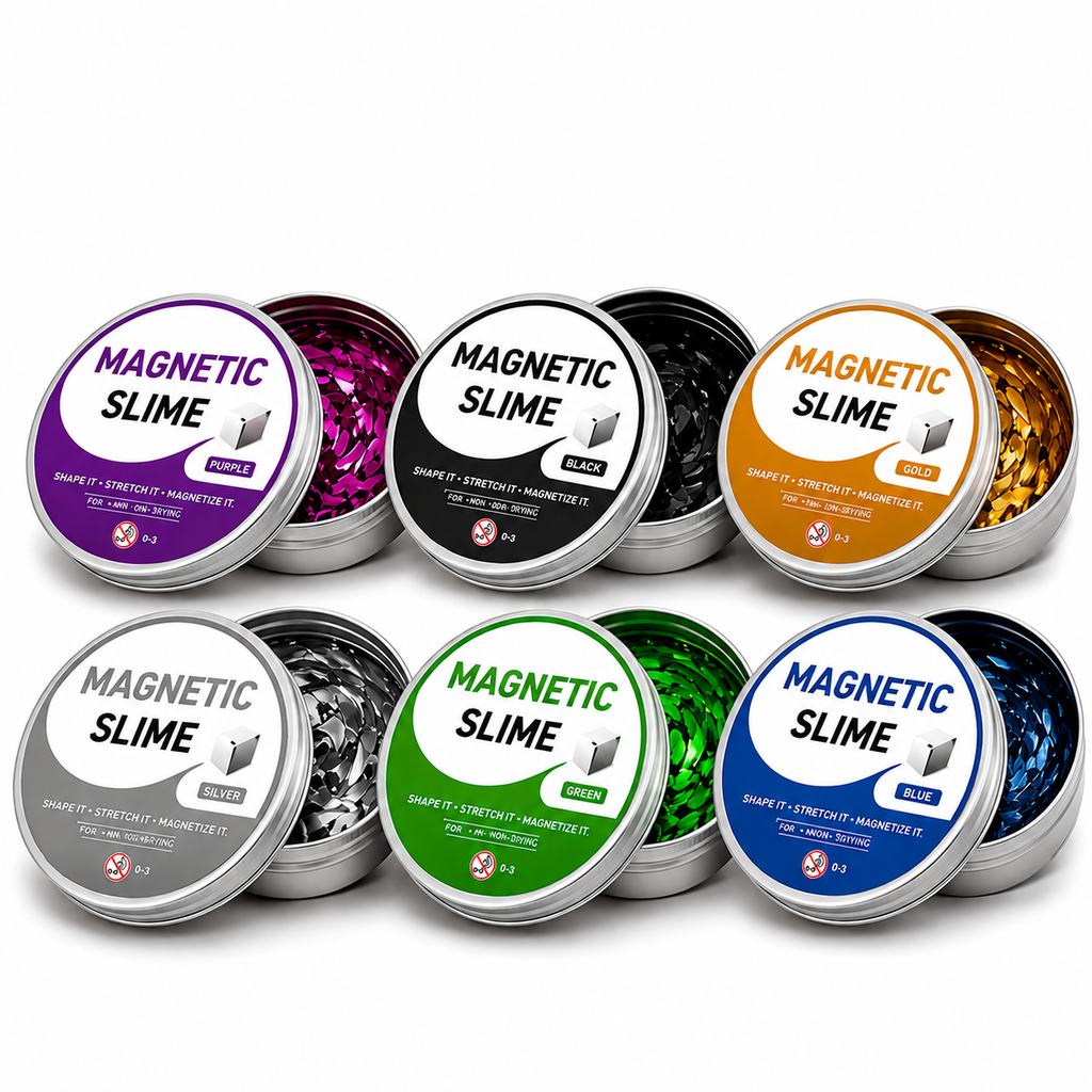 Magnetic Slime Fidget Toy – Stretchable Magnetic Putty Slime for Stress Relief, Sensory Play & Creative Fun, Non-Toxic Reusable Metallic Slime, 6 Colors, Ages 8+