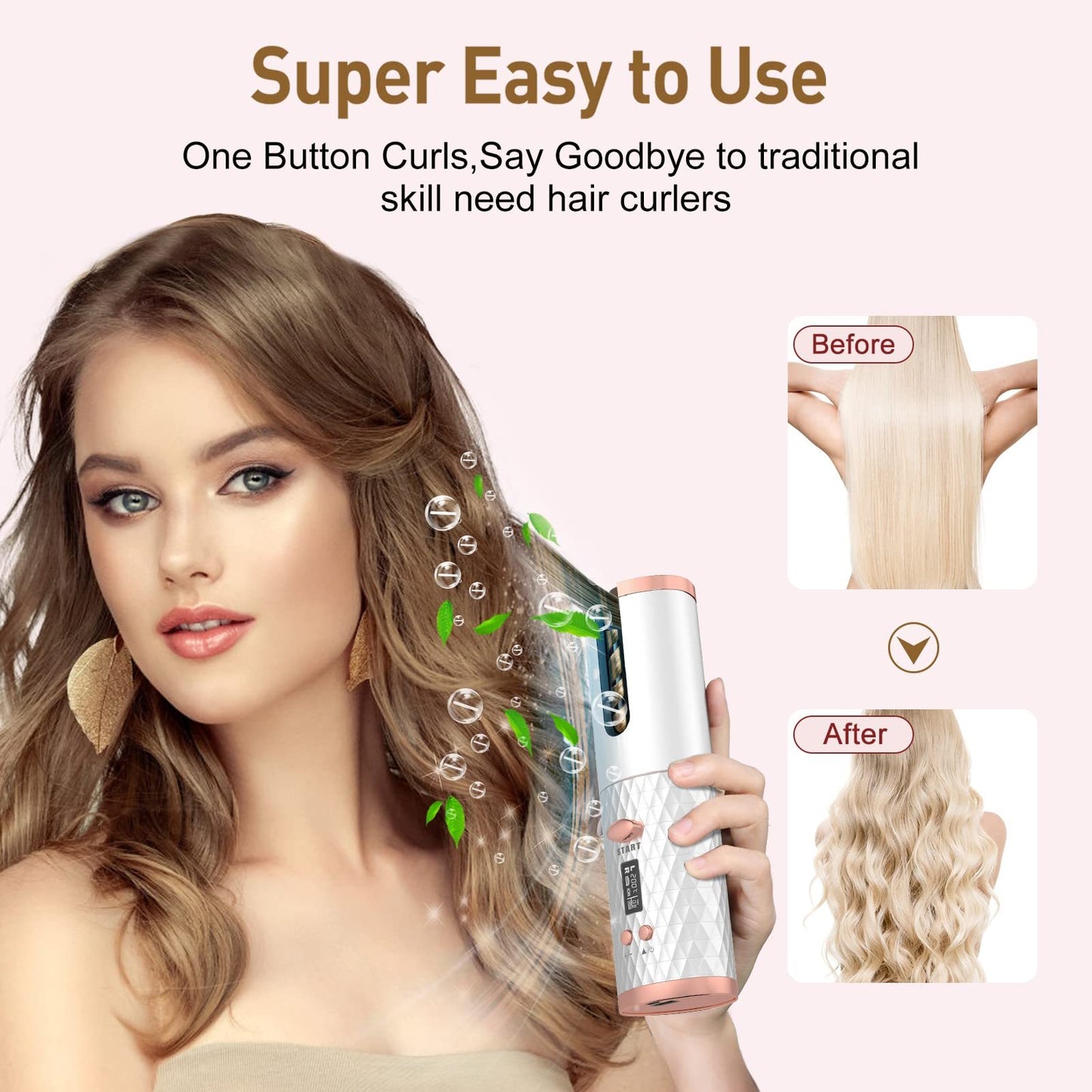 Cordless Automatic Hair Curler with Smart Heatproof Design and Anti-Tangling Technology