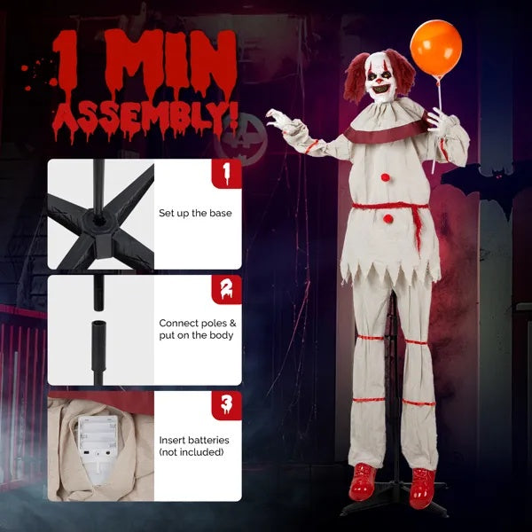 Scary Clown 5.7ft Red Eyes, Voice Control, And Balloon, Halloween Standing Decoration Outdoor