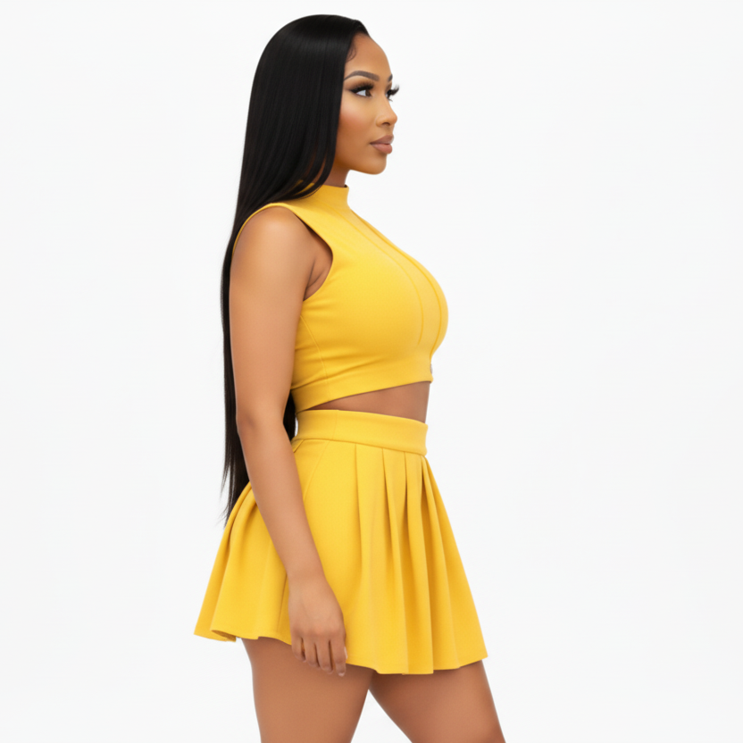 Cali4Luxe Women's 2 Piece Outfits Skirt Sets Summer Sleeveless Crop Top Pleated Short Mini Skirt