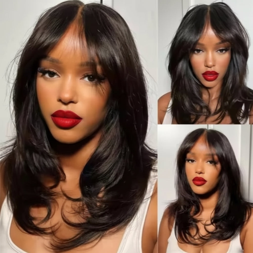Cali4Luxe Wavy Layered Lace Front Wig: Glam with Bangs