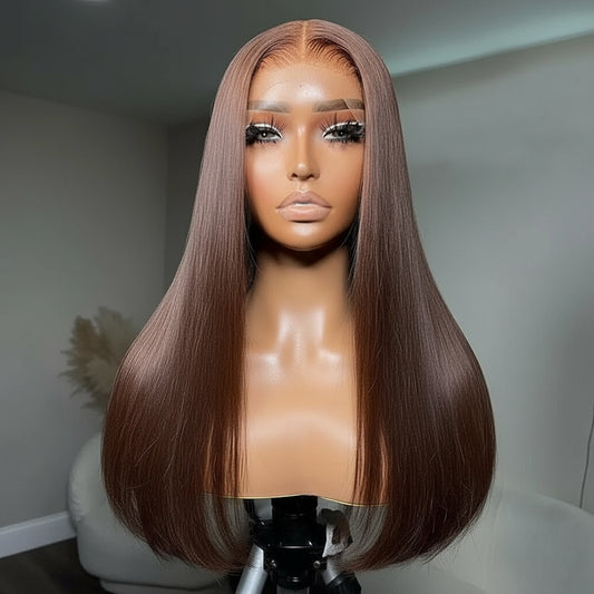 Ginger Brown Sleek Sophistication: Brazilian Human Hair Lace Wig