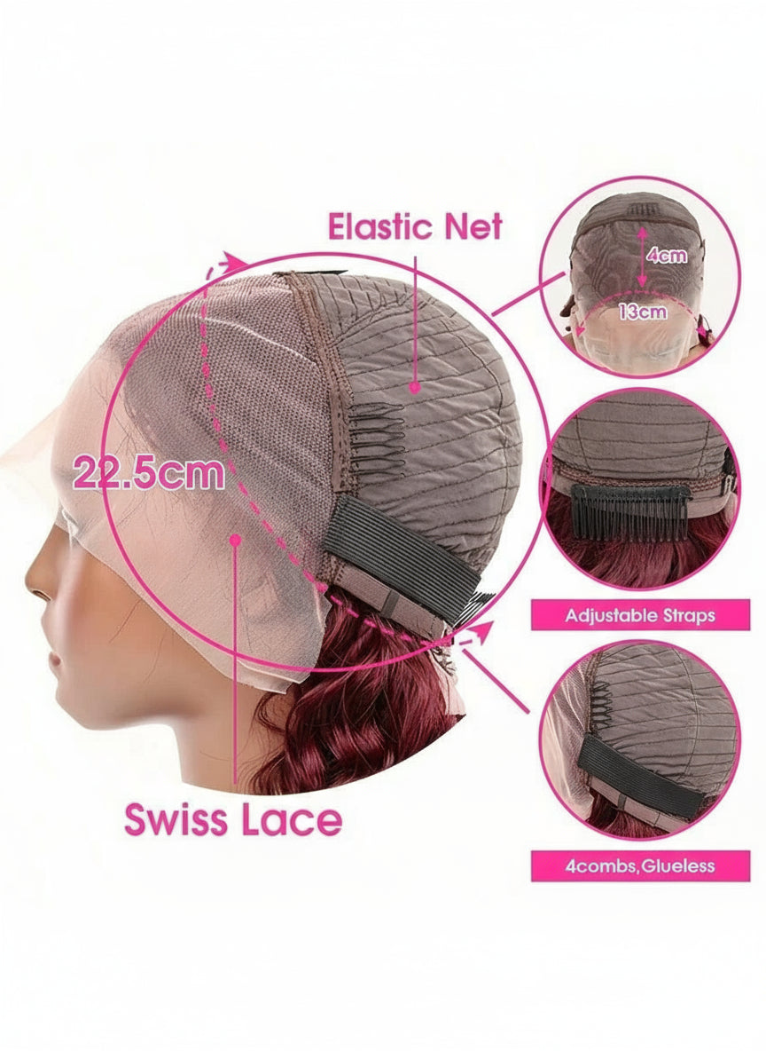 Vibrant Elegance: 99J Burgundy Straight Bob Lace Frontal Wigs READY-TO-WEAR