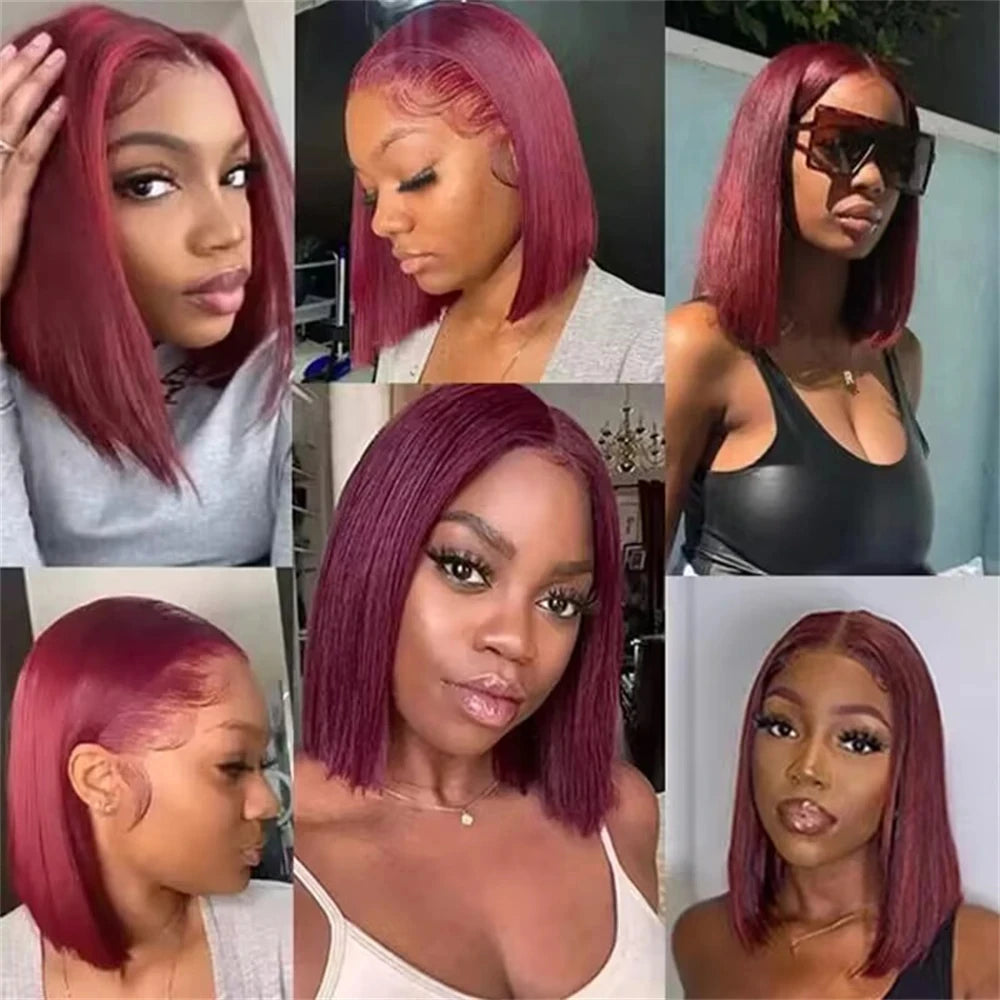 Vibrant Elegance: 99J Burgundy Straight Bob Lace Frontal Wigs READY-TO-WEAR