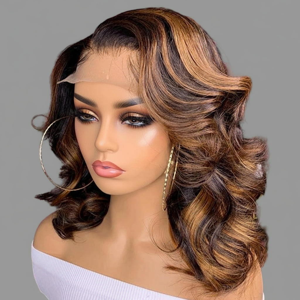Highlight Body Wave Bob Wig: Honey Blonde Lace Front Human Hair Wigs