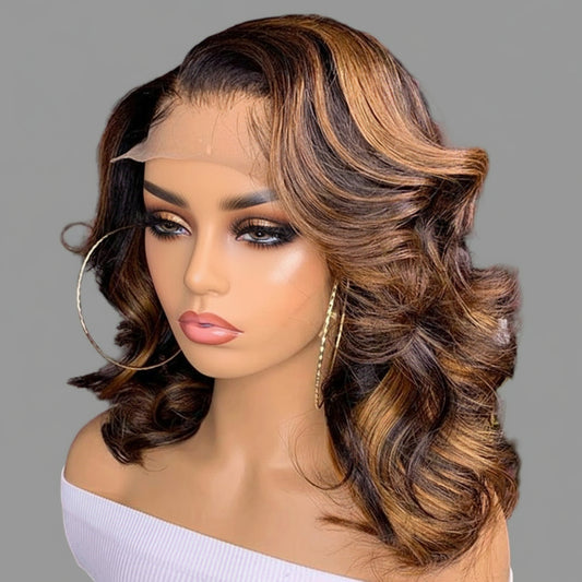 Highlight Body Wave Bob Wig: Honey Blonde Lace Front Human Hair Wigs