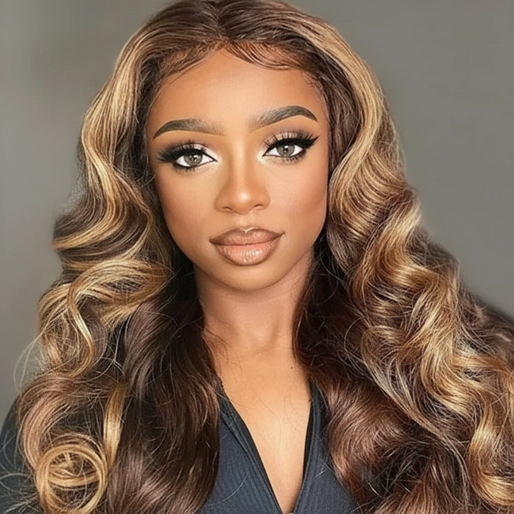 Highlight Body Wave Bob Wig: Honey Blonde Lace Front Human Hair Wigs