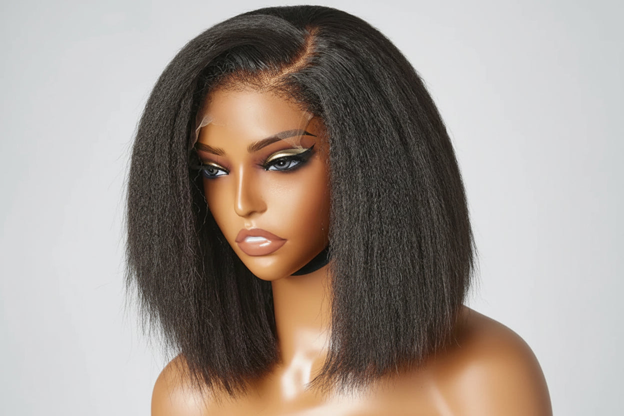Kinky Straight Bob Wig: Effortless Style with a Natural Touch! READY-TO-WEAR