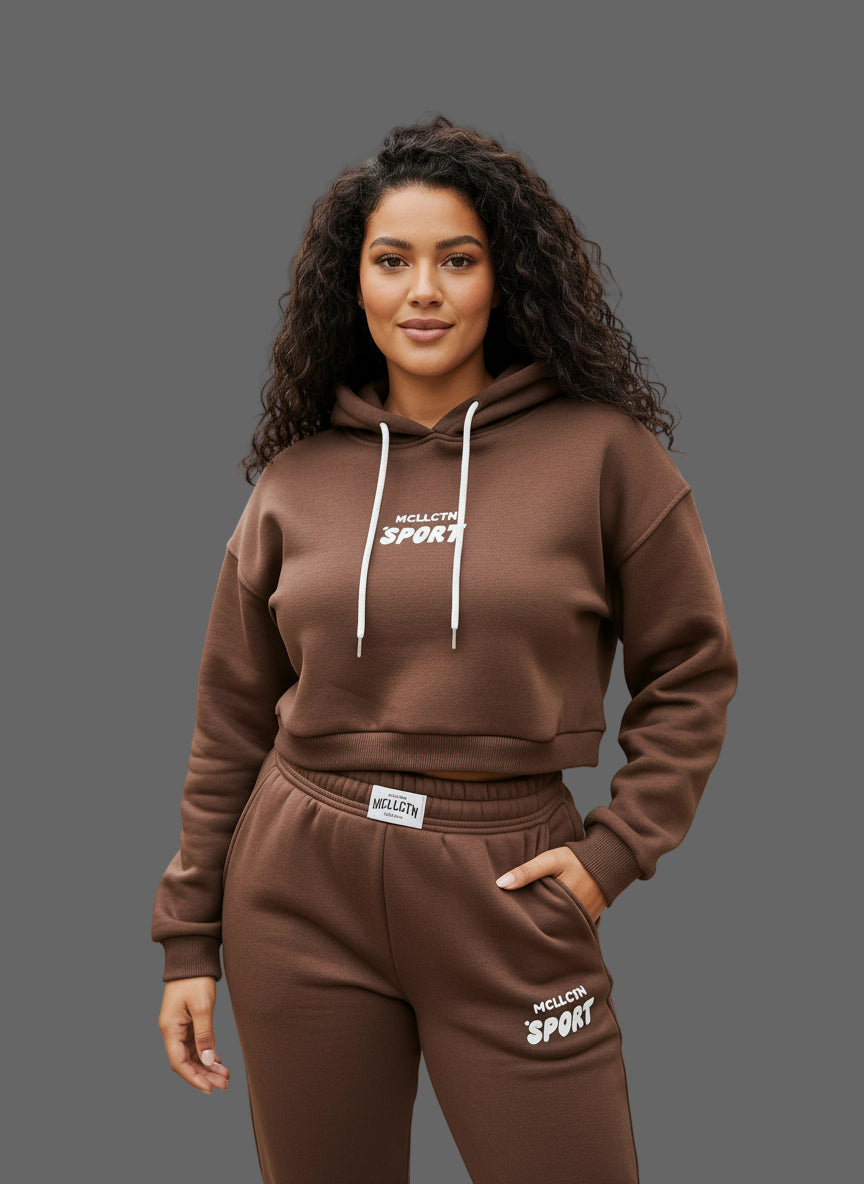 Ladies' Hooded Sportswear Two-Piece Set | Fleece-Lined Long Sleeve Hoodie & Printed Jogger Pants | Autumn Winter Outfit
